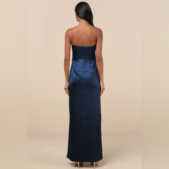 Lulus Memorable Entrance Dark Blue Strapless Satin Maxi Dress XL NWT - Picture 3 of 7